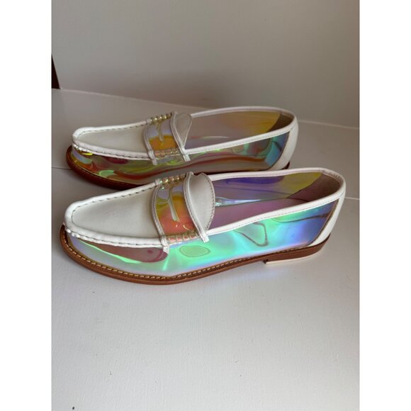 New G.H. Bass Whitney Weejuns Loafers White Leather Iridescent Women's Size 10 - Picture 2 of 7